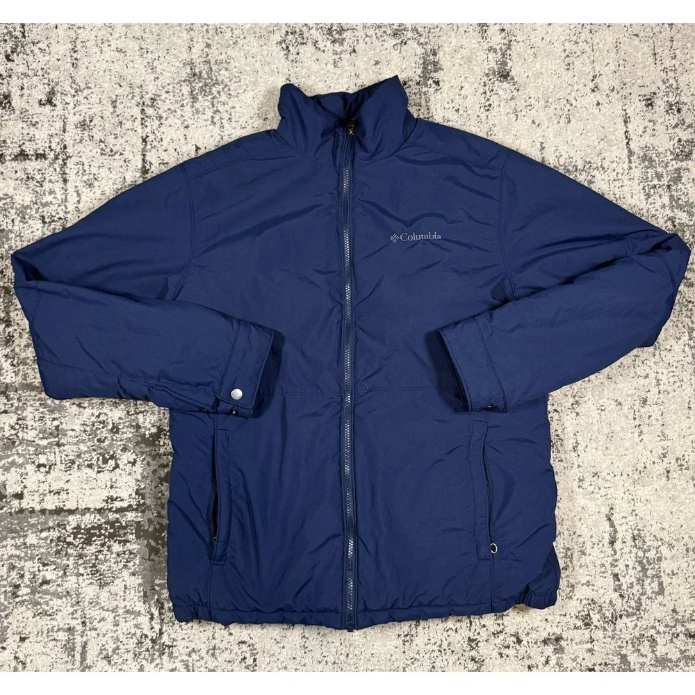 Columbia Jacket Mens Medium Blue Fleece Lined Full Zip Outdoor Windbreaker Coat